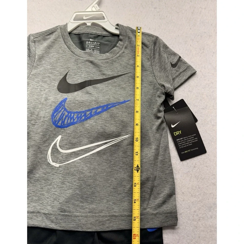 Nike Boys 3T Dri-FIT Triple Swoosh Graphic Tee & Shorts Activewear Outfit Set